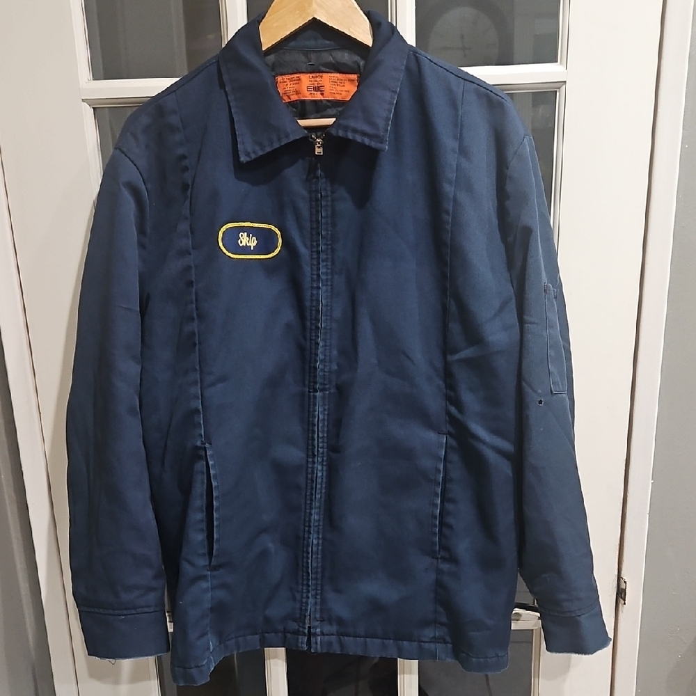 Vintage EWC Men's Work Jacket Men's Blue Zip up Embroidery Patch "Skip"